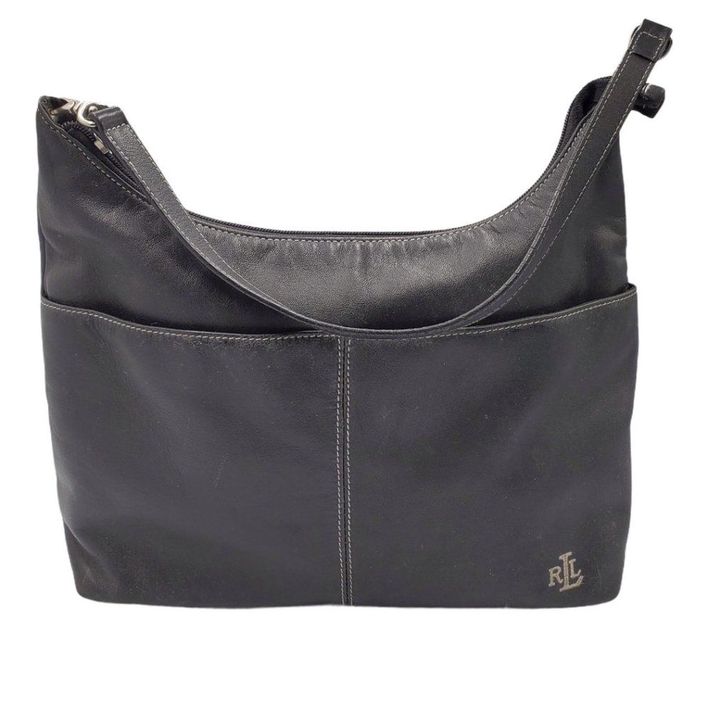 Lauren Ralph Lauren Black Leather Shoulder Satchel